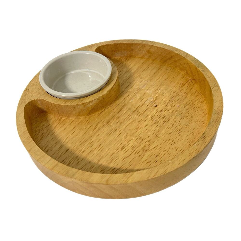 Kamenstein Thailand 10” Beechwood Serving Tray with 4” White Ceramic Bowl